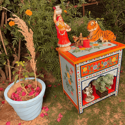 Wooden Painted Side Cabinet-End Table