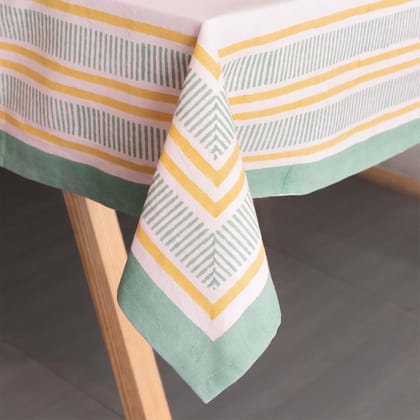 Hand Block Printed Cotton Table Cloth - 58x90-100% Cotton Canvas / 58 Inches x 90 Inches / 5ft x 7.5ft / Light Pink, Green & Mustard Yellow
