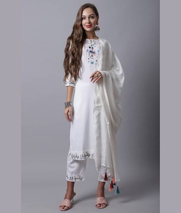 Rajnandini - Off White Straight Cotton Women's Stitched Salwar Suit ( Pack of 1 )