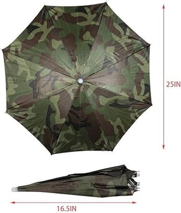 Infispace Headwear Cap Umbrella Army Color Soft Durable, Adjustable Elastic, (21) Size Fits All Ages Plastic Hat Cap Umbrella for Kids, Men/Women and Adults Rain Protection Headwear Hat Umbrella (Army) Pack of 1