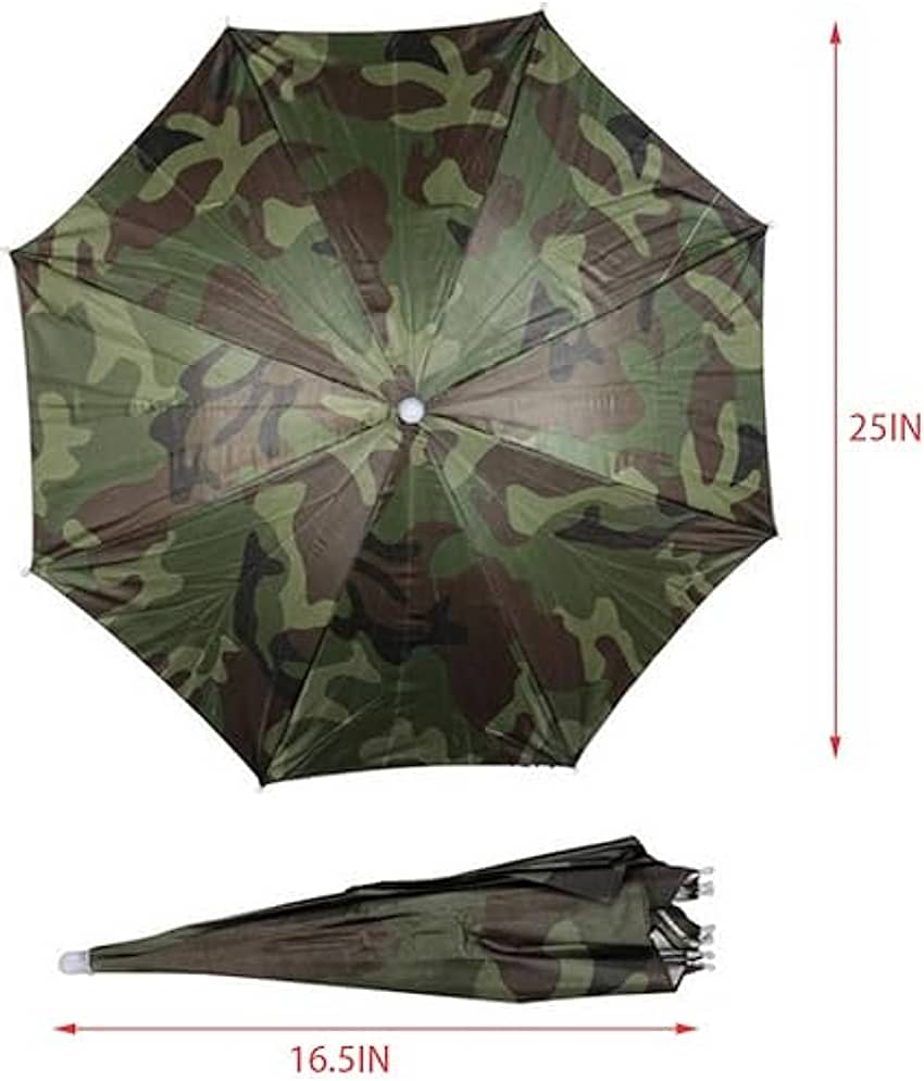 Infispace Headwear Cap Umbrella Army Color Soft Durable, Adjustable Elastic, (21) Size Fits All Ages Plastic Hat Cap Umbrella for Kids, Men/Women and Adults Rain Protection Headwear Hat Umbrella (Army) Pack of 1