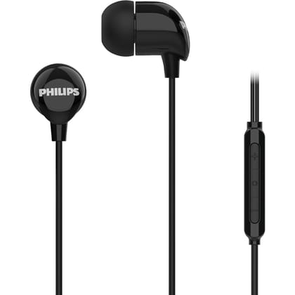 Philips Audio TAE1159BK/00 in-Ear Wired Earphones with C-Type Jack, 10mm Drivers, Inline Mic, Powerful Bass and Clear Sound, Tangle Free 1.2m Cable and 3 x Inter Changeable Ear Tips (Black) Black / 10mm