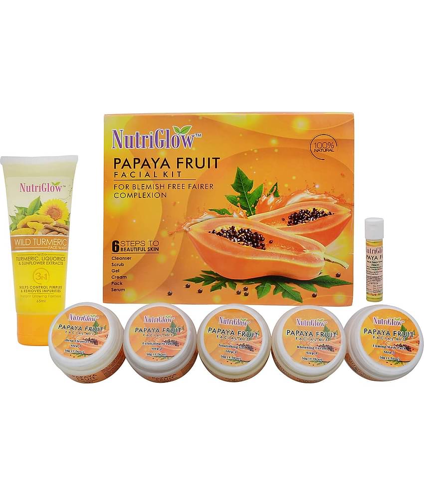 Nutriglow Papaya Fruit Facial kit 260 Facial Kit + Wild Turmeric Face wash 65mL (Pack of 2)
