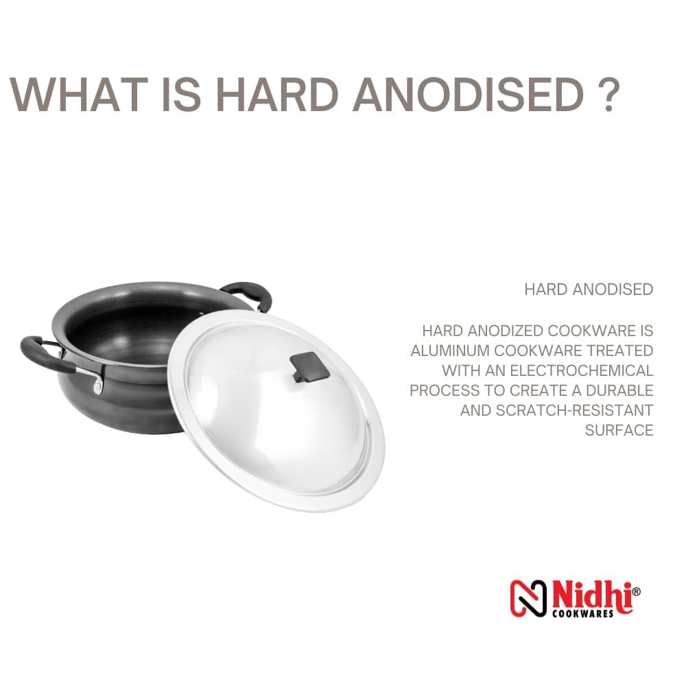 NIDHI HARD ANODISED HANDI WITH SS LID I 1.5 LTR I 3MM THICKNESS (Non-toxic, Non reactive/black)