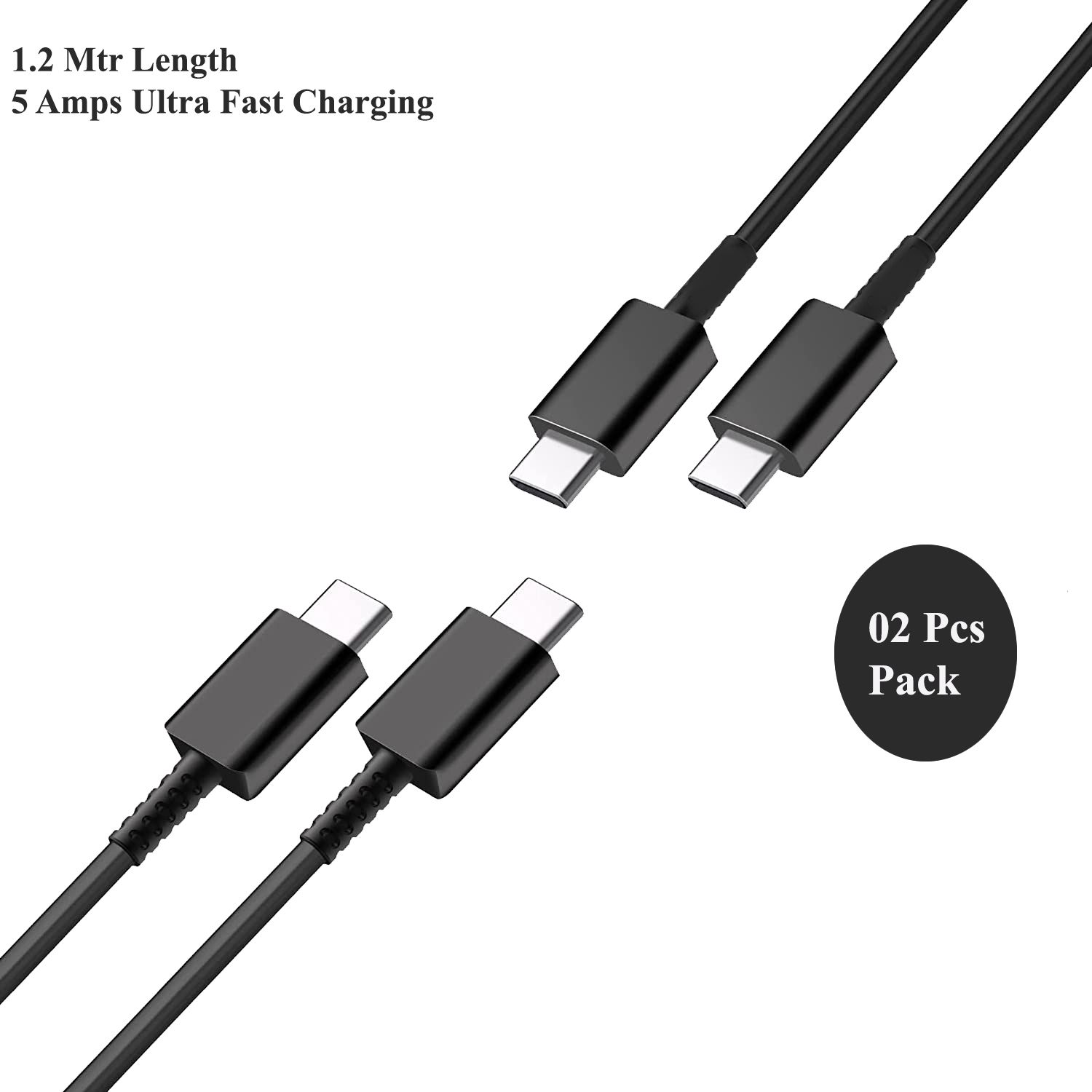 LA'FORTE USB Type C To Type C Ultra Fast Charging Cable - 1.2 M, Black (Pack of 2)