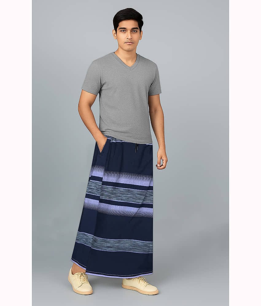 Oasis Hometex Elastic Navy Blue Cotton Blend Men's Lungi Zipper Pocket ( Pack of 1 )