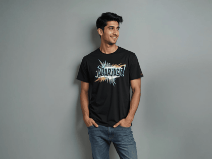 Taarak Mehta Ka Ooltah Chashmah| Regular Fit Black Front Printed T-Shirts (JABARJAST)