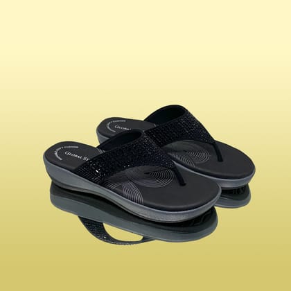 Black Rhinestone Flip-Flops-Black / 38