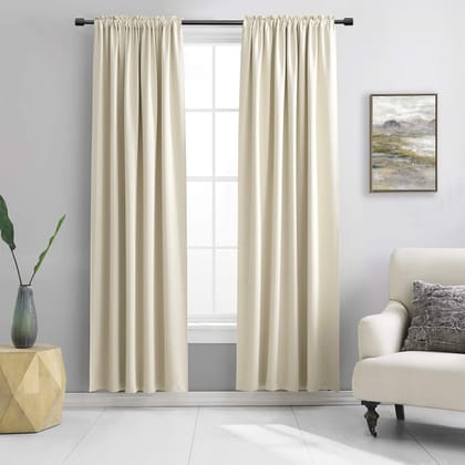 Thermal Insulated Room Darkening Blackout Curtains - Set of 2 - Cream-Cream / Window / Pack of 2