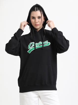 Women Oversized Hoodie Pure Cotton, Black-XS