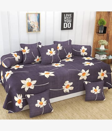 Homefab India Microfibre Floral Diwan Set 8 Pcs - Gray