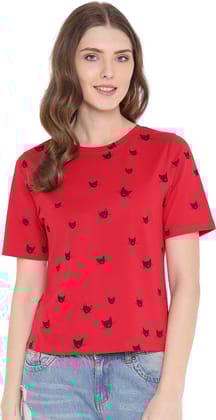 Gritstones Red Round Neck Printed Top