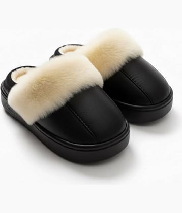 Children’s Black Faux Fur Winter Slippers with Reliable Non-Slip Sole