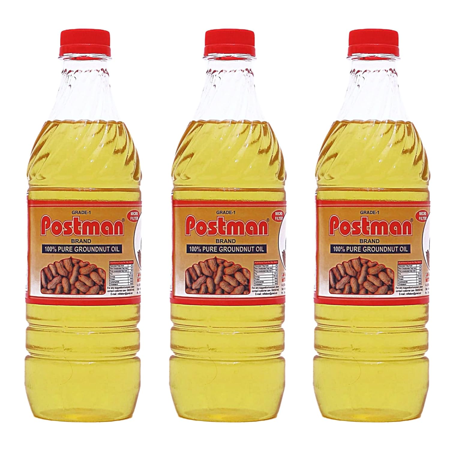 POSTMAN Cold Pressed Filtered Groundnut Oil (500 ml x 3) Pack (Singdana Tel) | Double Filtered