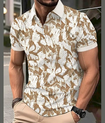 Eyebogler Pack of 1 Cotton Blend Regular Fit Printed Half Sleeves Men's Polo T Shirt ( White )