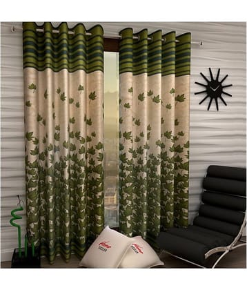 Home Sizzler Set of 2 Long Door Semi-Transparent Eyelet Polyester Curtains Green