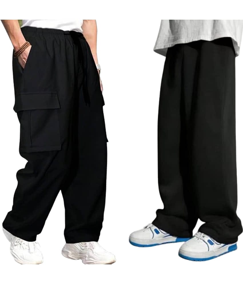attitude start of fashion Black Lycra Men's Joggers ( Pack of 2 )