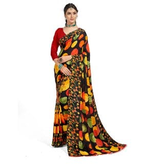 SVB Sarees Womens Multicolour Pure Georgette Printed Saree With Blouse Piece