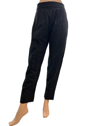 Woven Lurex Cotton Pants with Zari border, Side Zip & Pockets, Back Elasticated, Black,  PN1064-XXXL