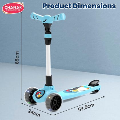 Chanak Go Rider Kick Scooter for Kids LED Light 3 Wheel Foldable Scooter with Rear Break 4 Height Adjustable with Lock for Boy & Girl 5+ Age Kids (Black-Blue)