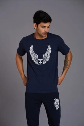 Wings Printed Go devil Navy Blue T-Shirt for Men