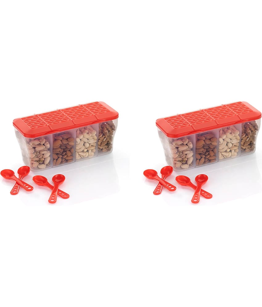 OFFYX - Dry Fruit Container Plastic Red Food Container ( Set of 2 )