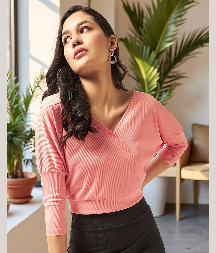 Zima Leto Women's Polyester Wrap Top ( Peach )