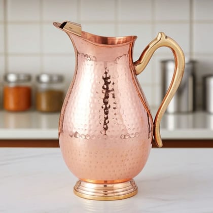 Brass & Copper Water Jug – 1.9 Liter | Large Capacity Drink Pitcher, Height : 10 Inch (BCMAS130 C)