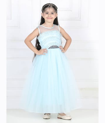 Toy Balloon Kids Net Fit And Flare Dress For Girls ( Pack of 1 , Sky Blue )