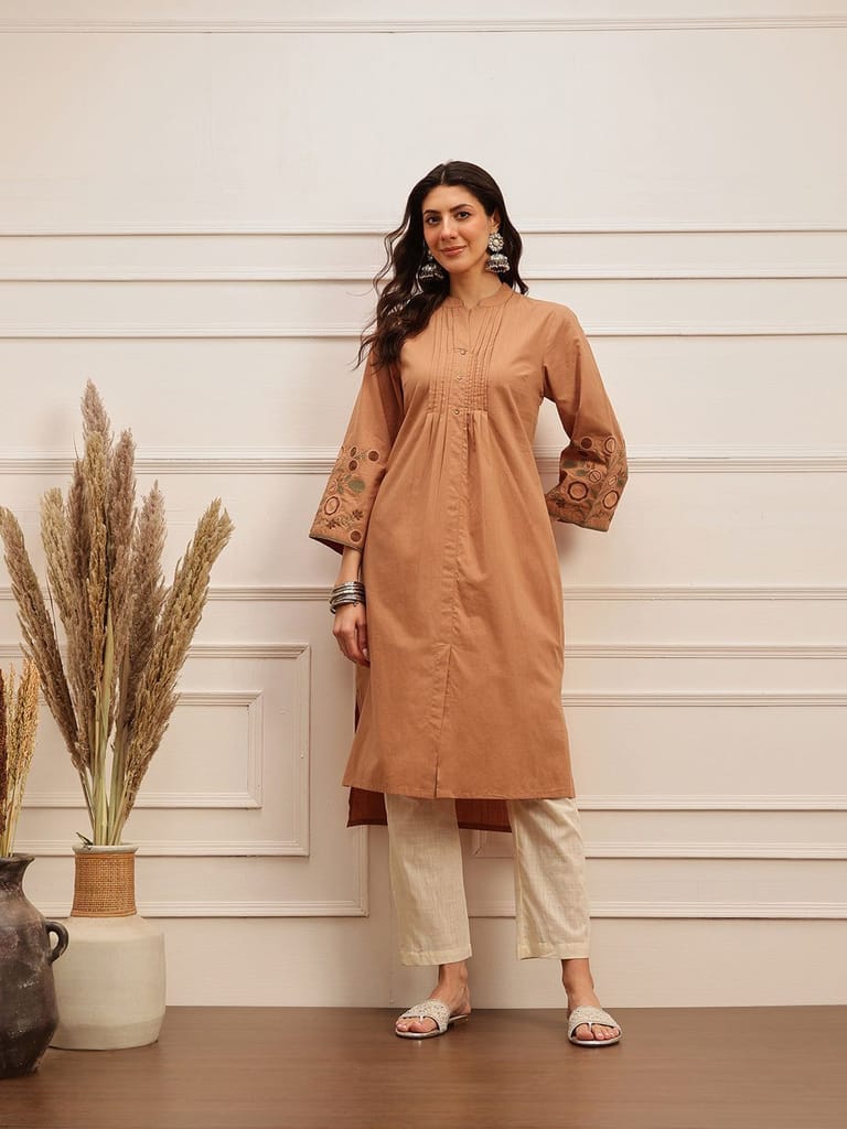 Caramel Brown Embroidered Kurta