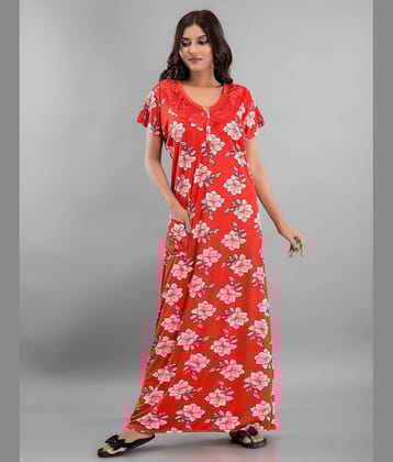 Anjaneya Creations - Red Satin Women's Nightwear Nighty & Night Gowns ( Pack of 1 )