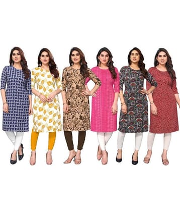 KETAKI FASHION Crepe Printed Straight Women's Kurti - Multicolor7 ( Pack of 6 )