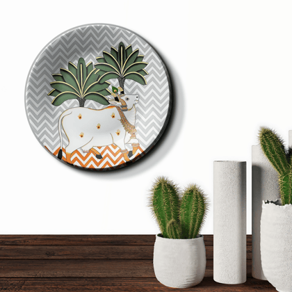 Pichwai Sacred Cows Ceramic Wall Plate Home Décor-8 Inches