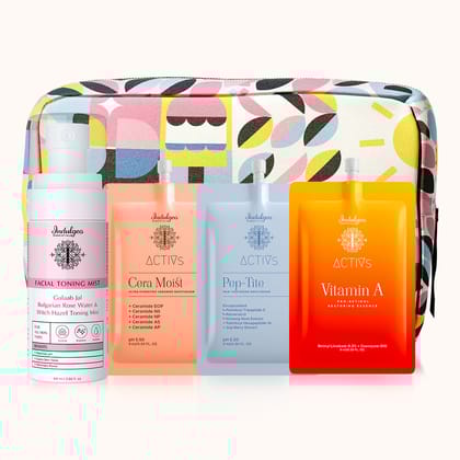 Retinol Sandwich - Mini Discovery Kit (Gulaab Jal Toner 60ml + Cera Moist 9ml + Pep Tite 9ml + Vitamin A 9ml + Canvas Pouch)