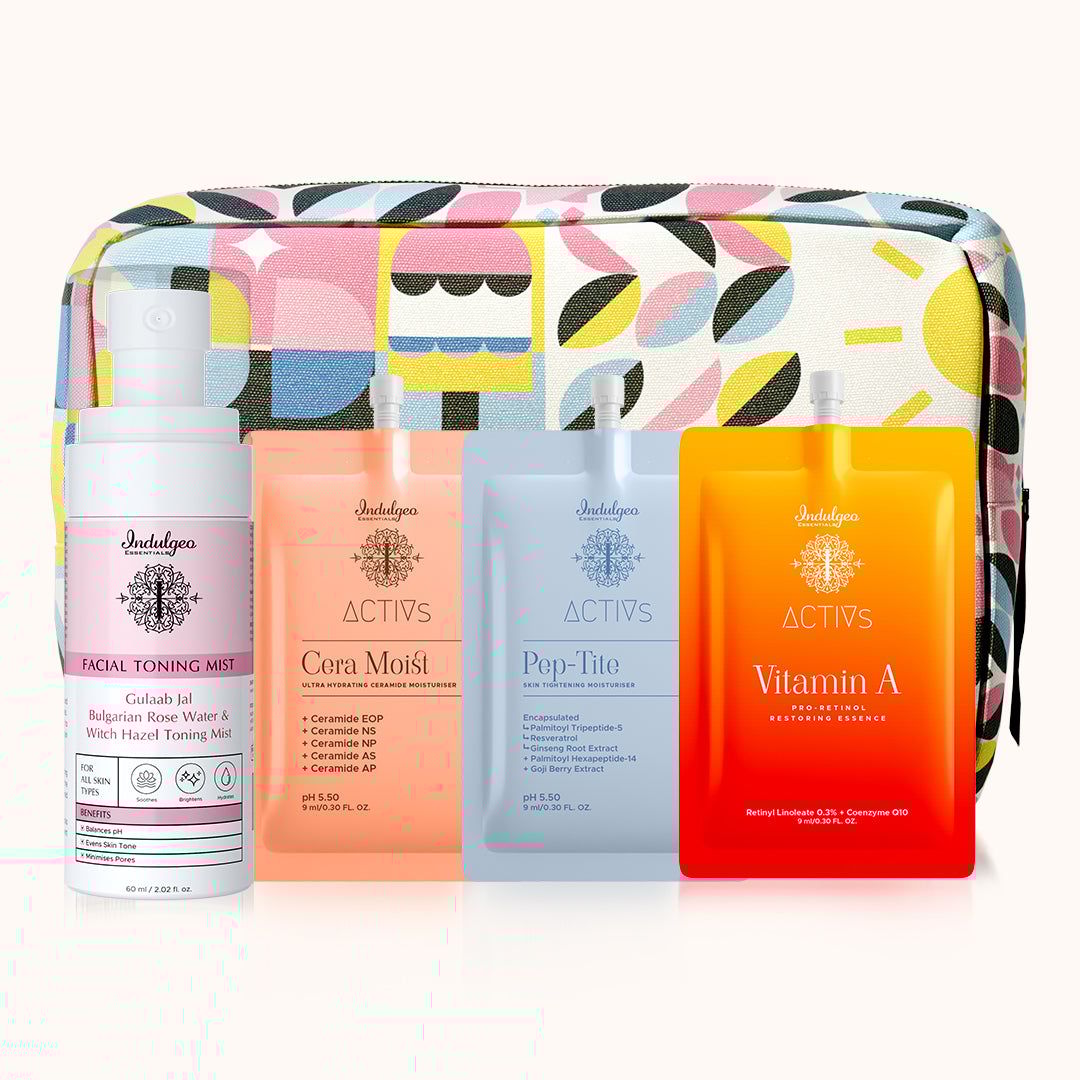 Retinol Sandwich - Mini Discovery Kit (Gulaab Jal Toner 60ml + Cera Moist 9ml + Pep Tite 9ml + Vitamin A 9ml + Canvas Pouch)
