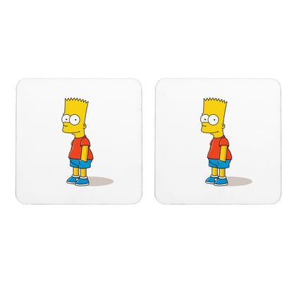 Multicolor Bart Simpson Set Of 2 Square Wooden Coaster