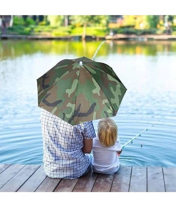 Infispace Headwear Cap Umbrella Army Color Soft Durable, Adjustable Elastic, (21) Size Fits All Ages Plastic Hat Cap Umbrella for Kids, Men/Women and Adults Rain Protection Headwear Hat Umbrella (Army) Pack of 1