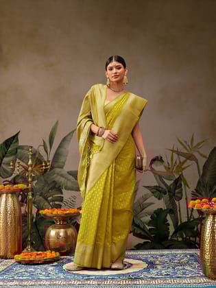 Yellow Banarasi Georgette Silk Saree