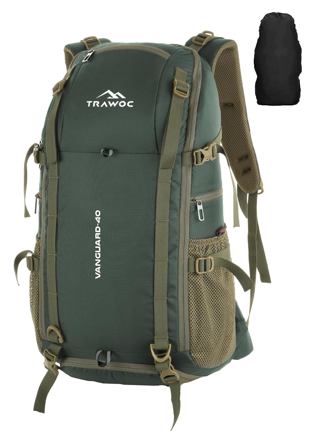 TRAWOC Vanguard 40L Travel Backpack for Men & Women | Laptop Backpack with Rain Cover, Shoe Compartment & Hip Belt | Water Resistant Weekend Trip & Trekking Bag, YKK Zippers | 3 Year Warranty
