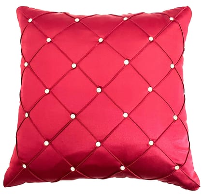 Omkar by 3 Inc. Set of 5 Decorative Hand Embroidered Sparkling Rays Silk Satin Pillow Cushion Cover for Living Room Bedroom Sofa (Red 16x16 Inch- 40x40 Cms)