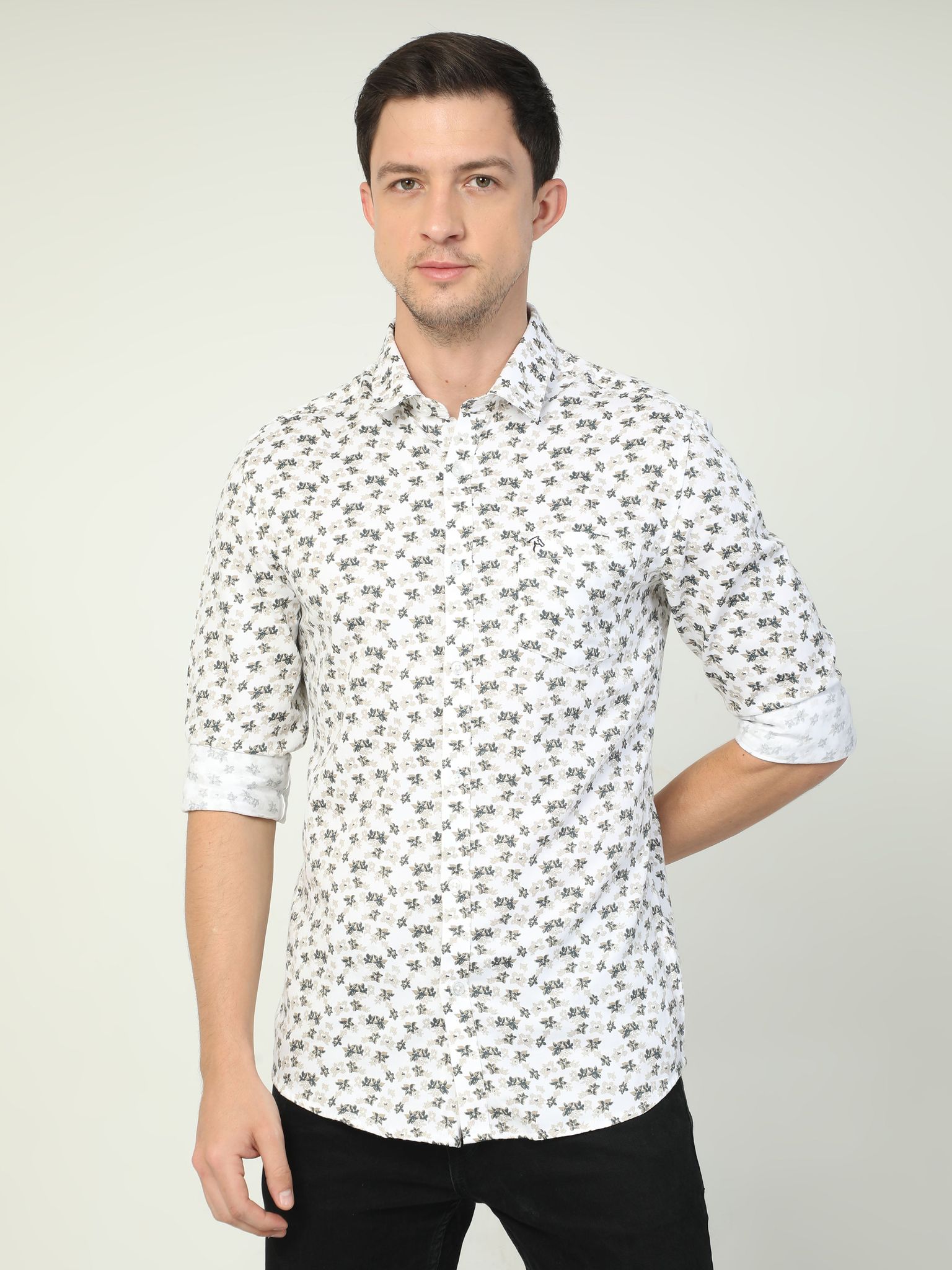 Classic Polo Men's Polo Neck Full Sleeve Slim Fit Cotton Woven Shirt | SBO2-24 A-FS-PRT-BSL