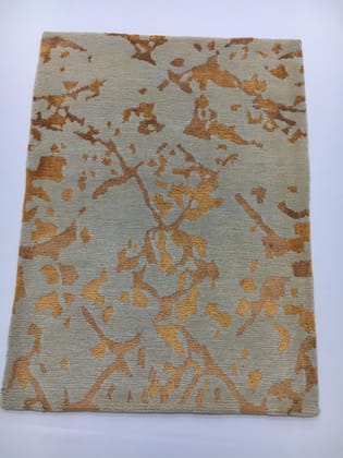 Hand-Knotted Wool & Bamboo Silk Rug  2x3 ft | Modern Geometric Design,  Beize Oranage