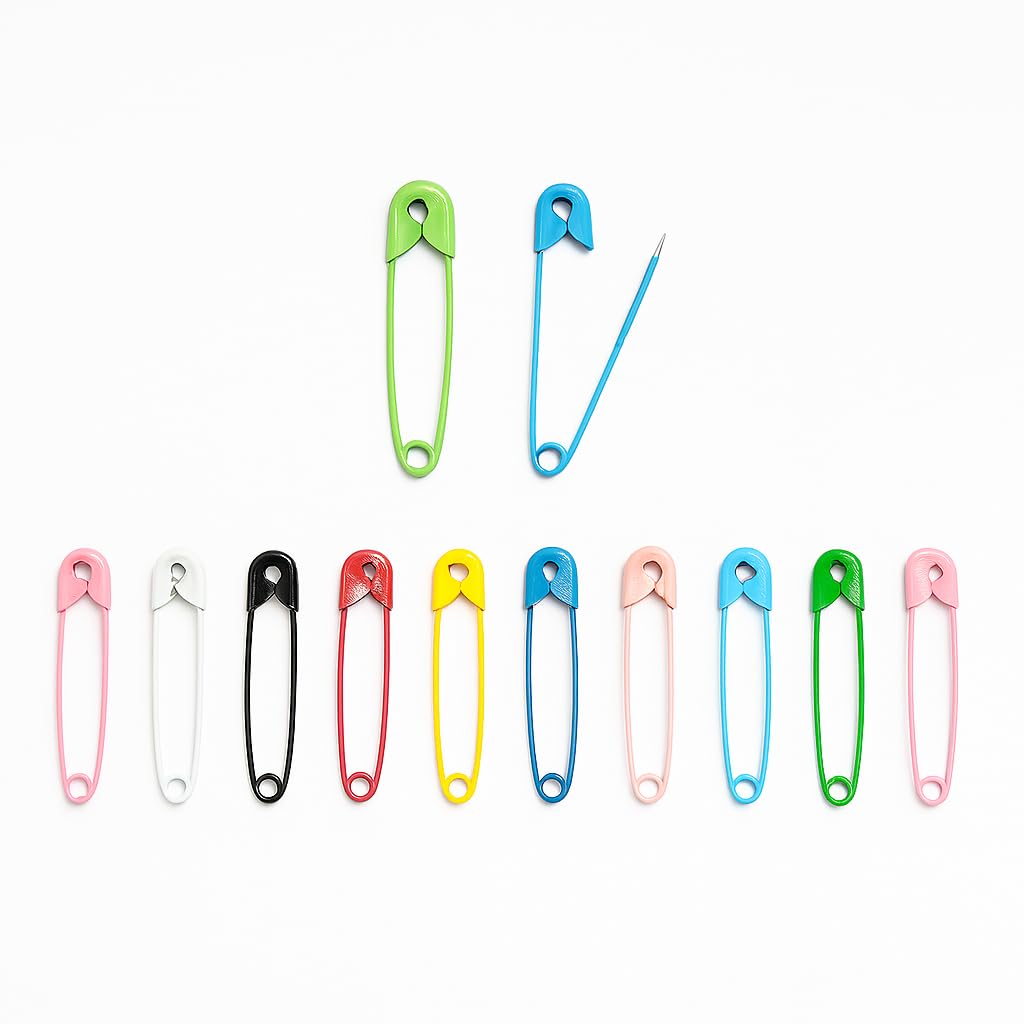 Colour Safety Pins for Women � 24 Pieces � 35 mm Long � Painted Multicolour Stainless Steel � Saree & Dupatta Fastening Pins � Craft Accessories � for Everyday & Creative Needs