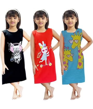 CRAZYON Multicolor Cotton Girls Fit And Flare Dress ( Pack of 3 )