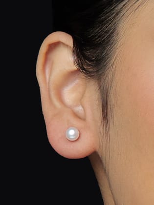 Round Natural Pearl Stud Earrings | 925 Silver-925 Silver / Pearls