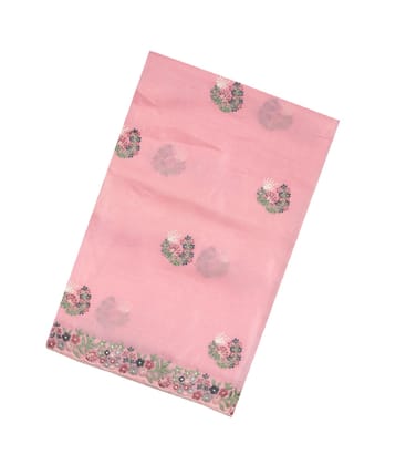 Baby Pink Woven Satin Crepe Saree With Embroidered Floral Motifs-EN1672-Baby Pink