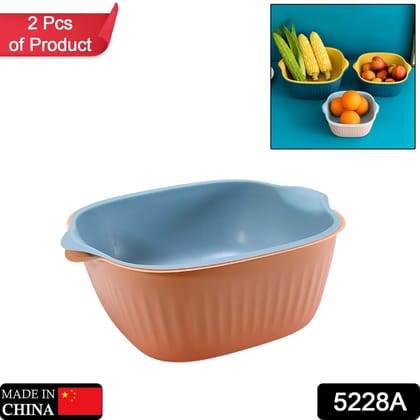 Plastic Washing Bowl & Strainer Basket for Kitchen (Set of 2)
