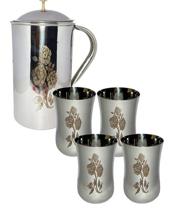 A & H ENTERPRISES Water Jug with Lid Stainless Steel Jug and Glass Combo 2000 mL