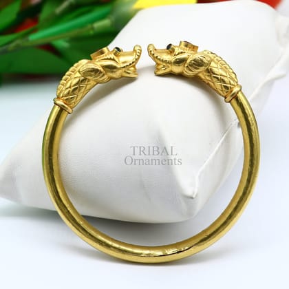 22k yellow gold handmade fabulous vintage elephant face design bangle bracelet kada certified hallmarked jewelry for girls women's gk04-2.125