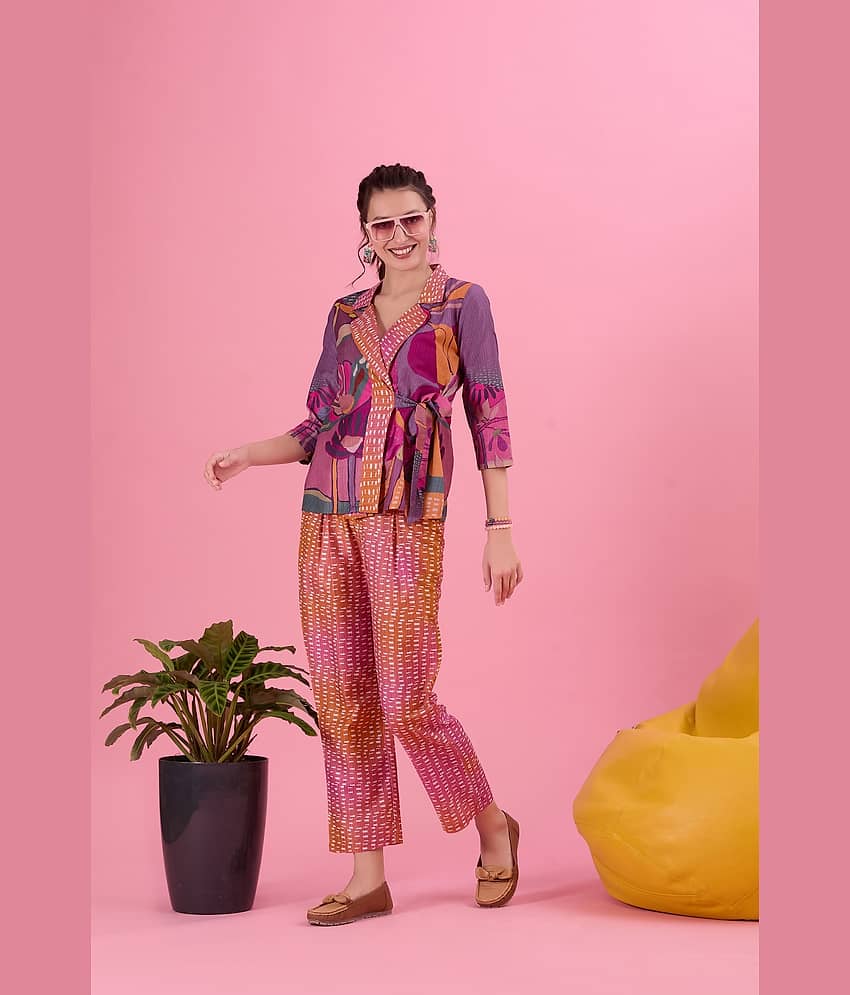 Amarasha Women Printed Top With Trousers Co-Ord Set ( Purple )